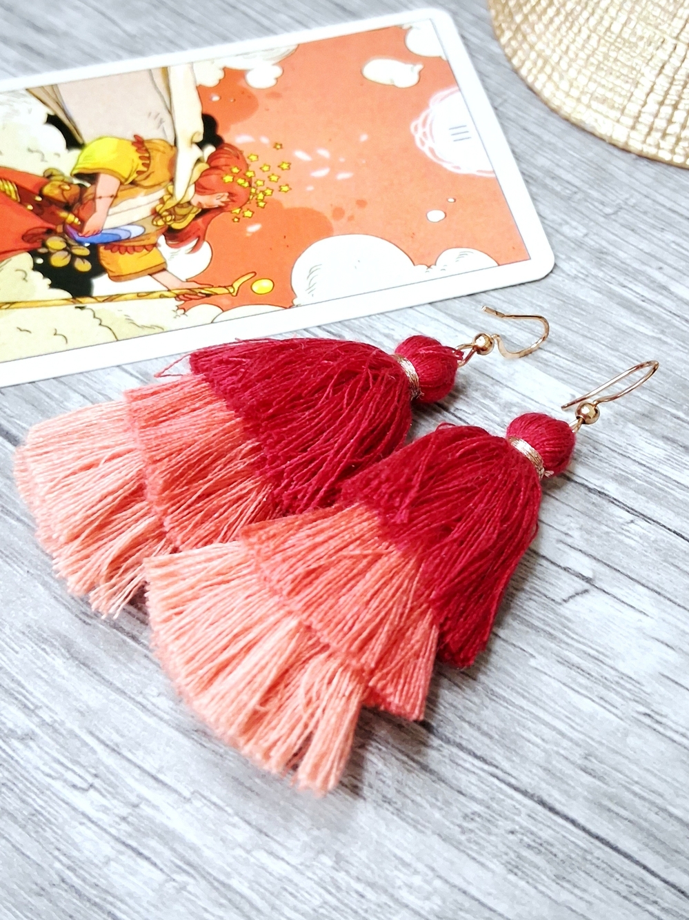 Red and Peach Tiered Tassel Earrings - Women Jewelry